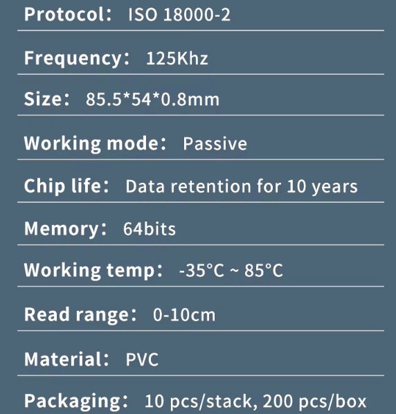 كروت بصمة حضور وانصراف TK4168 قابلة للطباعة - 25 بطاقة