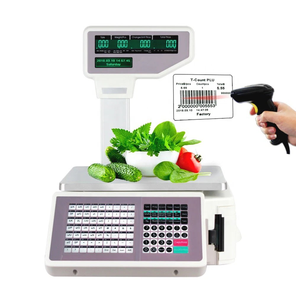 Electronic barcode scale for printing labels from 20 grams - 30 kilograms - 10,000 thousand items + supports tax