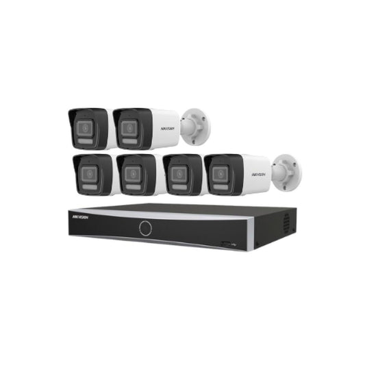 🎥 باقة المراقبة الاحترافية من Hikvision – 6 كاميرات IP بدقة 6 ميجابكسل + جهاز تسجيل شبكي 8 قنوات 4K - MadinahTaif Store