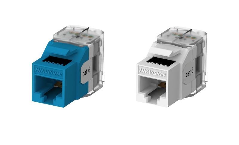 كيستون جاك Cat6 غير محمي زاوية 180° بدون أدوات لون أبيض - عبوة 50 قطعة هيك فيجن DS-1CK6U180N - MadinaTaif