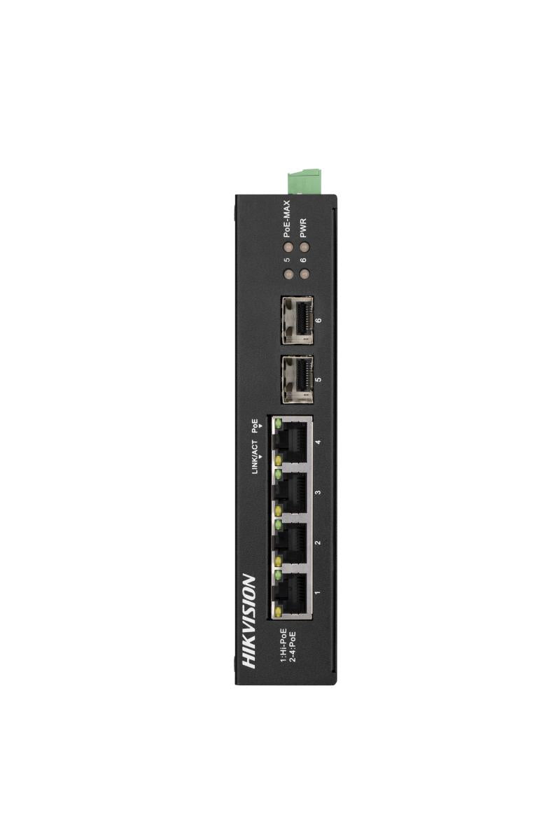سويتش PoE صناعي DIN Rail هيك فيجن غير مُدار 4 منافذ Gigabit DS-3T0506HP - MadinaTaif